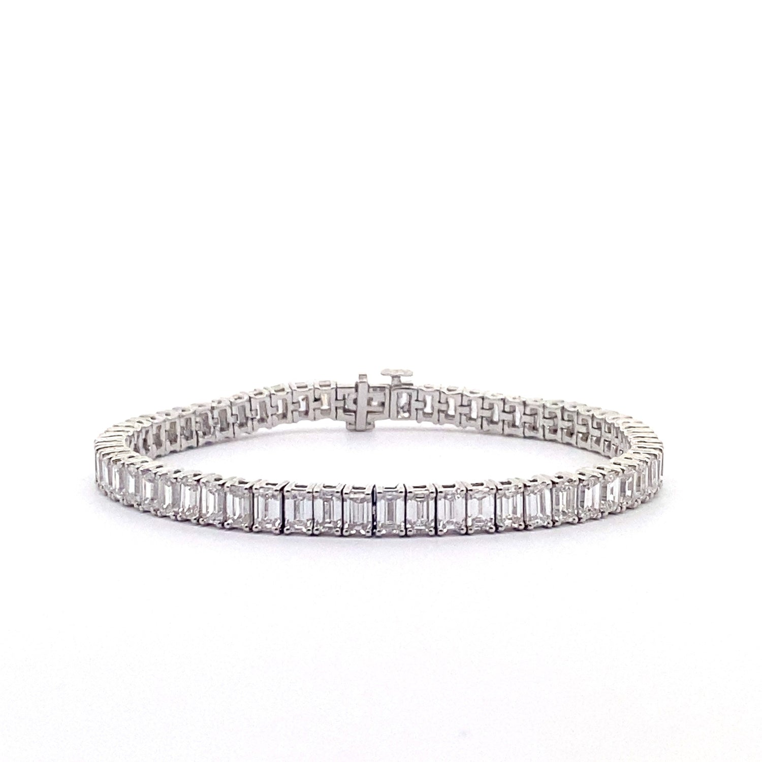 14K White Gold 12.48 cttw Emerald Cut Lab Grown Diamond Tennis Bracelet