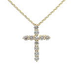 Colgante de cruz de diamantes cultivados en laboratorio de talla brillante redonda en oro amarillo de 14 quilates