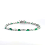 14k White Gold 6 cttw Marquise Shape Emerald and Lab Grown Diamond Tennis Bracelet
