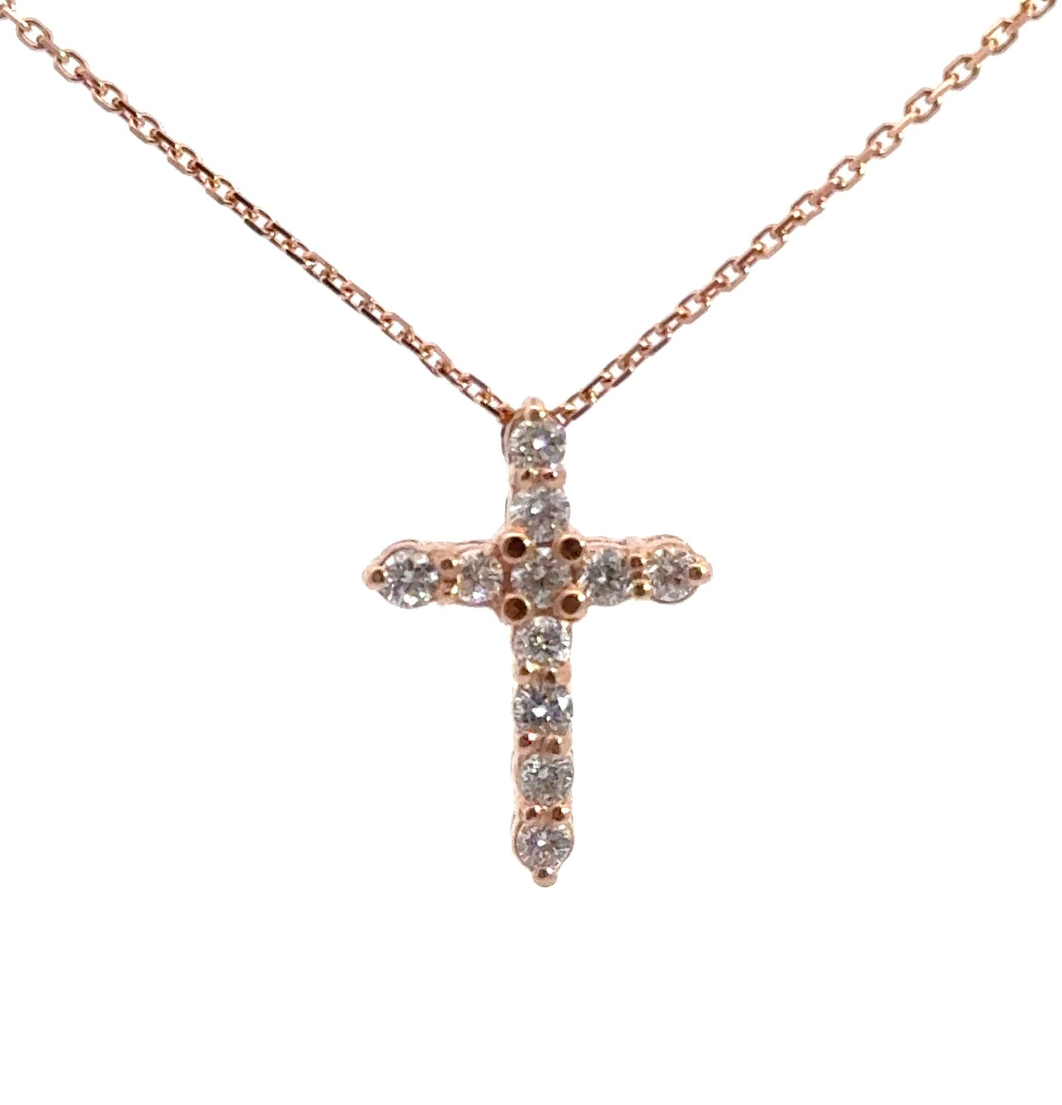 14K Rose Gold 0.95 cttw Round Brilliant Cut Lab Grown Diamond Cross Pendant