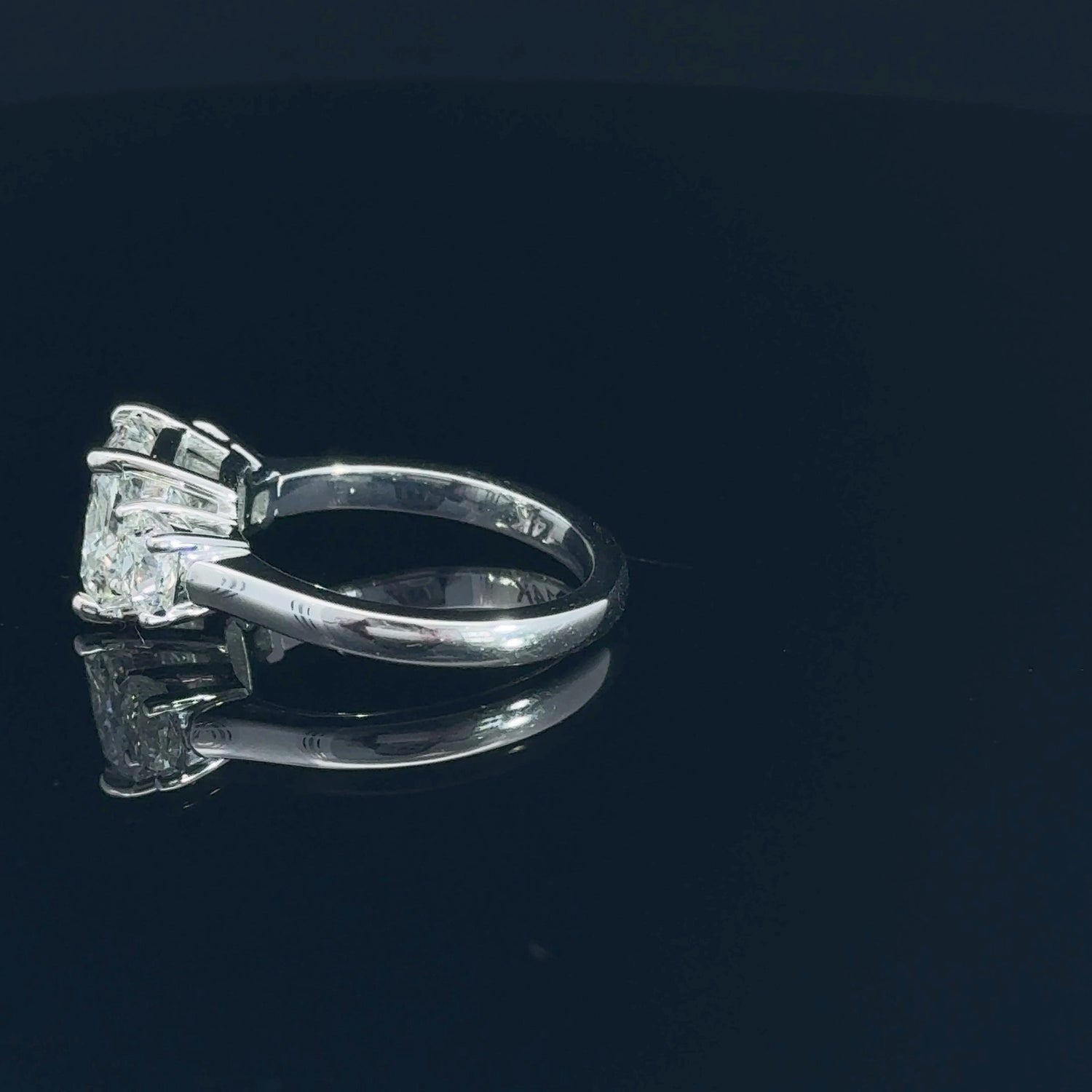 14K White Gold 3 Stone 3.01 cttw Cushion Cut Lab Grown Diamond Engagement Ring