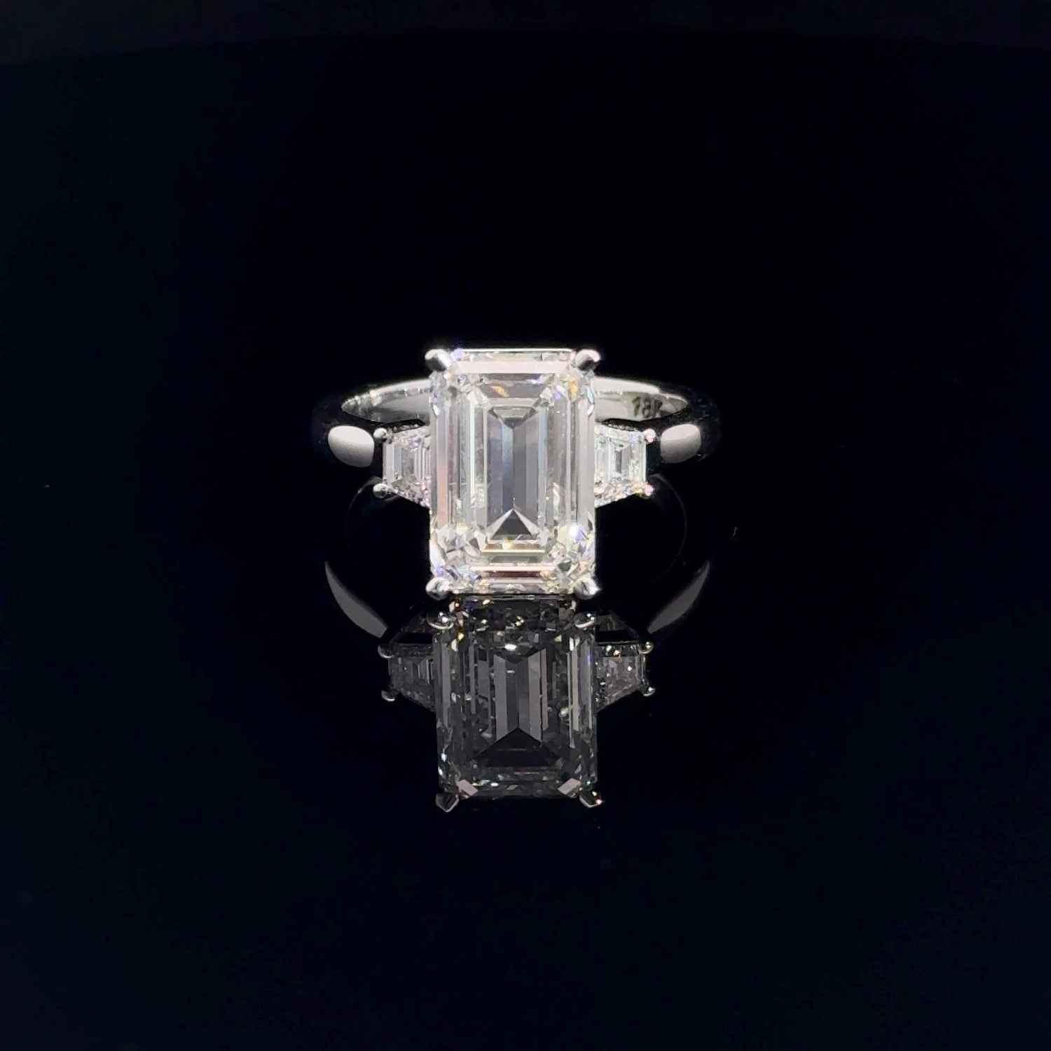 18K White Gold 3 Stone 5.32 cttw Emerald Cut Lab Grown Diamond Engagement Ring