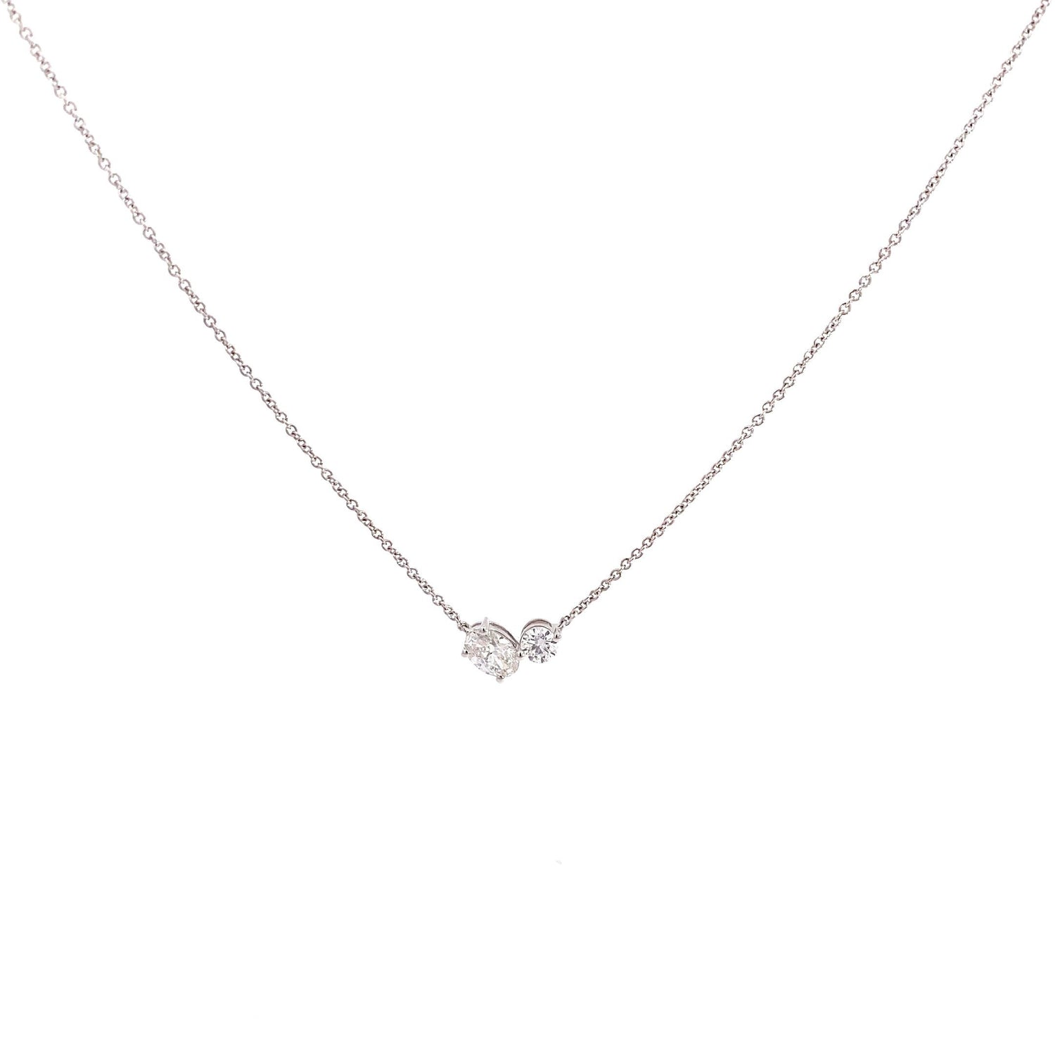 14K White Gold 0.75 cttw Round Brilliant Cut and Oval Shape Lab Grown Diamond Pendant