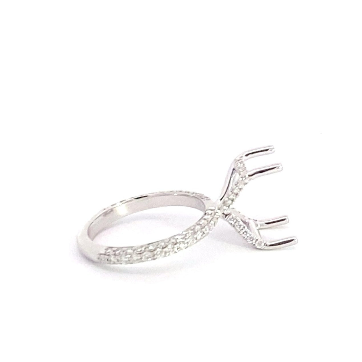 14K White Gold Halo Round Brilliant Cut Diamond Semi Mounting  0.88 Cttw (For Emerald or Radiant Center Stone)