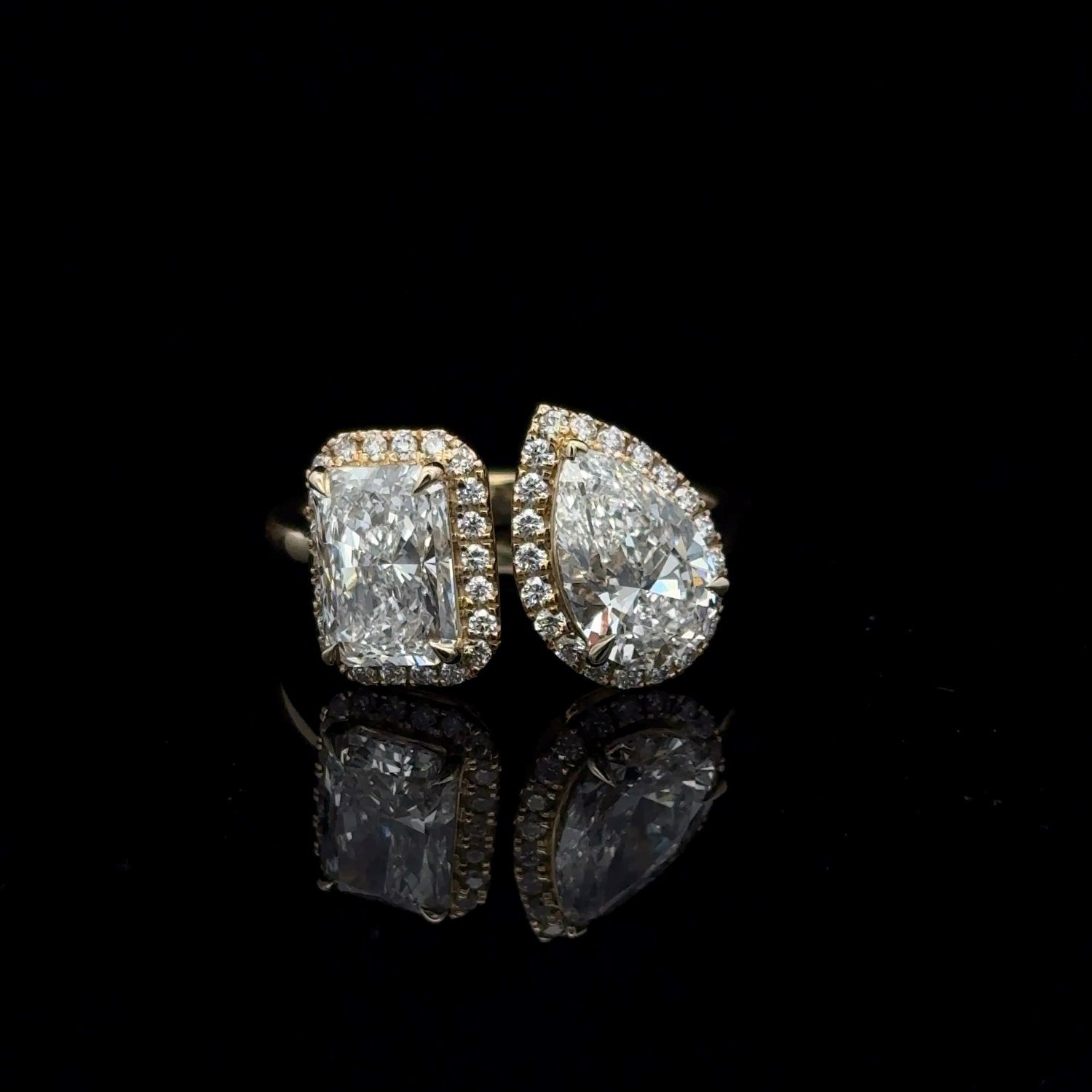 14K Yellow Gold Toi Et Moi Radiant Pear And Round Diamond Ring 3Cttw