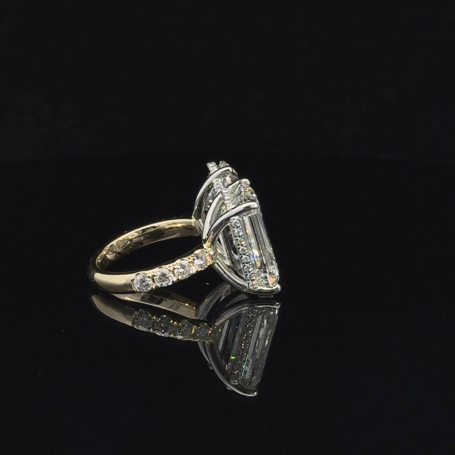 14K Yellow Gold 17.99 cttw Emerald And Pear Shape Lab Grown Diamond Toi Et Moi Engagement Ring