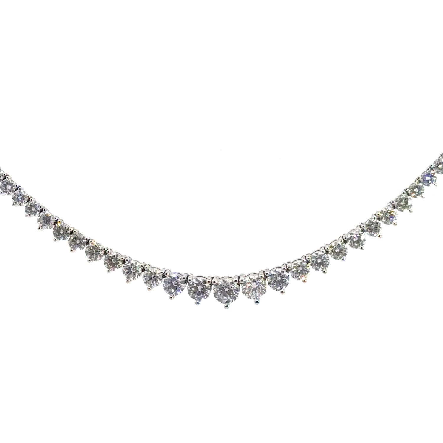 14K White Gold Round Brilliant Cut Lab Grown Diamond Graduated Tennis Necklace 15.20cttw