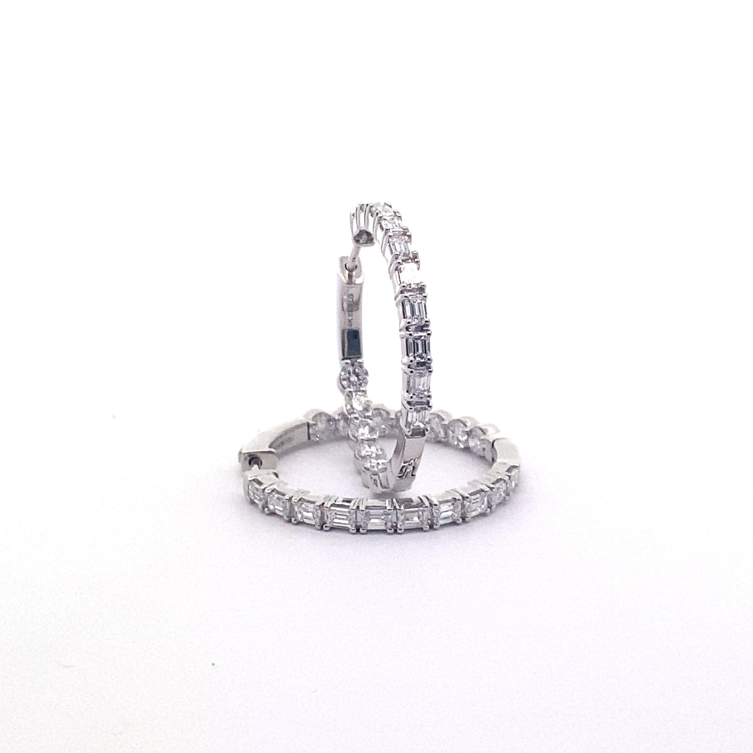 14K White Gold 4.00 ctw Round and Emerald Shape Lab Grown Diamond Inside Out Hoop Earrings