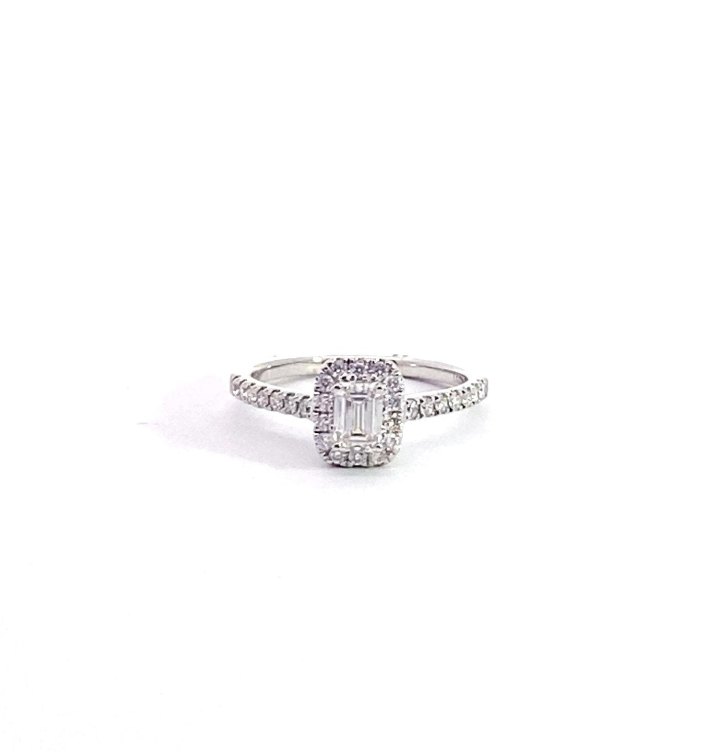14K White Gold 0.85 cttw Emerald Shape Halo Lab Grown Diamond Engagement Ring