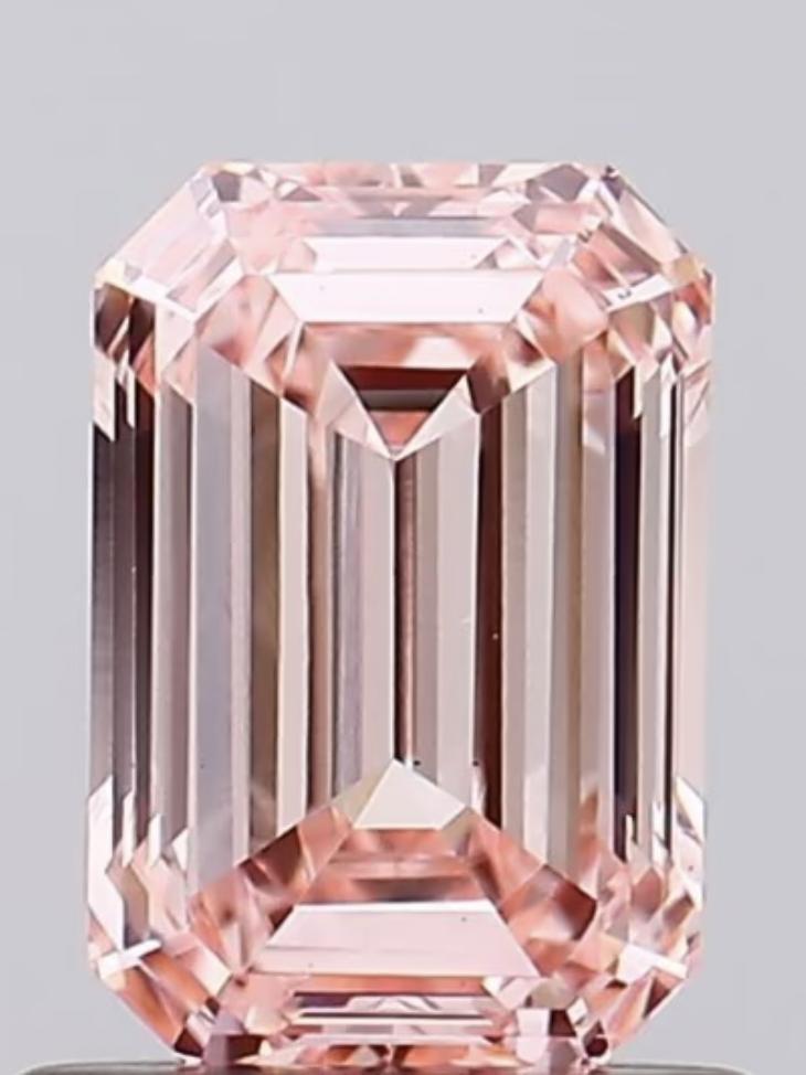 Diamante suelto cultivado en laboratorio de 2,01 quilates, talla esmeralda rosa intenso de fantasía, con certificación IGI