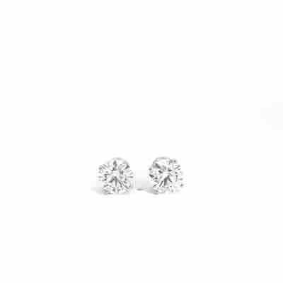 14K White Gold Round Brilliant Cut Lab Grown Diamond Stud Earrings 3.00cttw