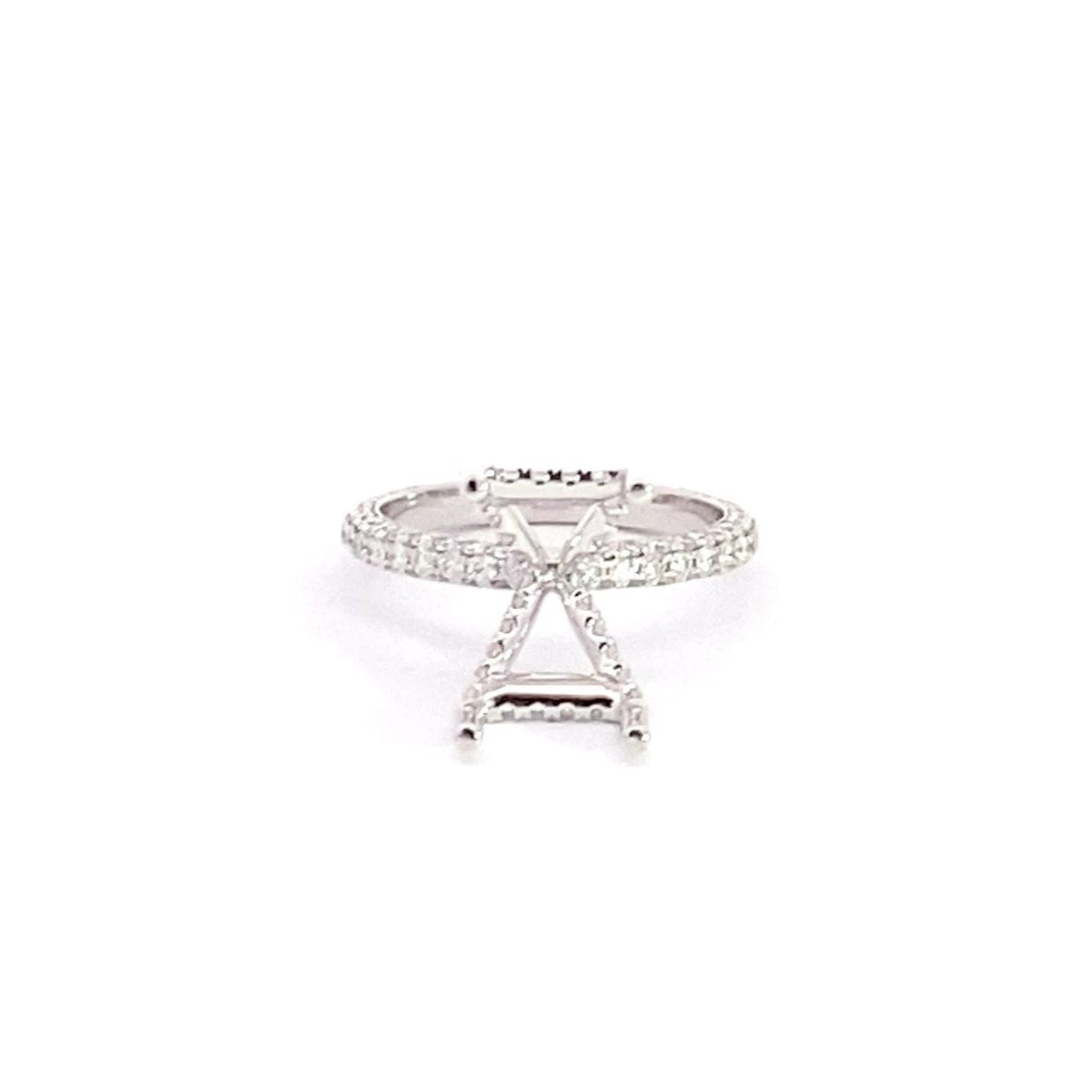 14K White Gold 3/4 Round Brilliant Cut Lab Grown Diamond Pavé Semi Mounting With Hidden Halo 0.90 Cttw – (For 5 Ct Emerald or Radiant Center Stone)