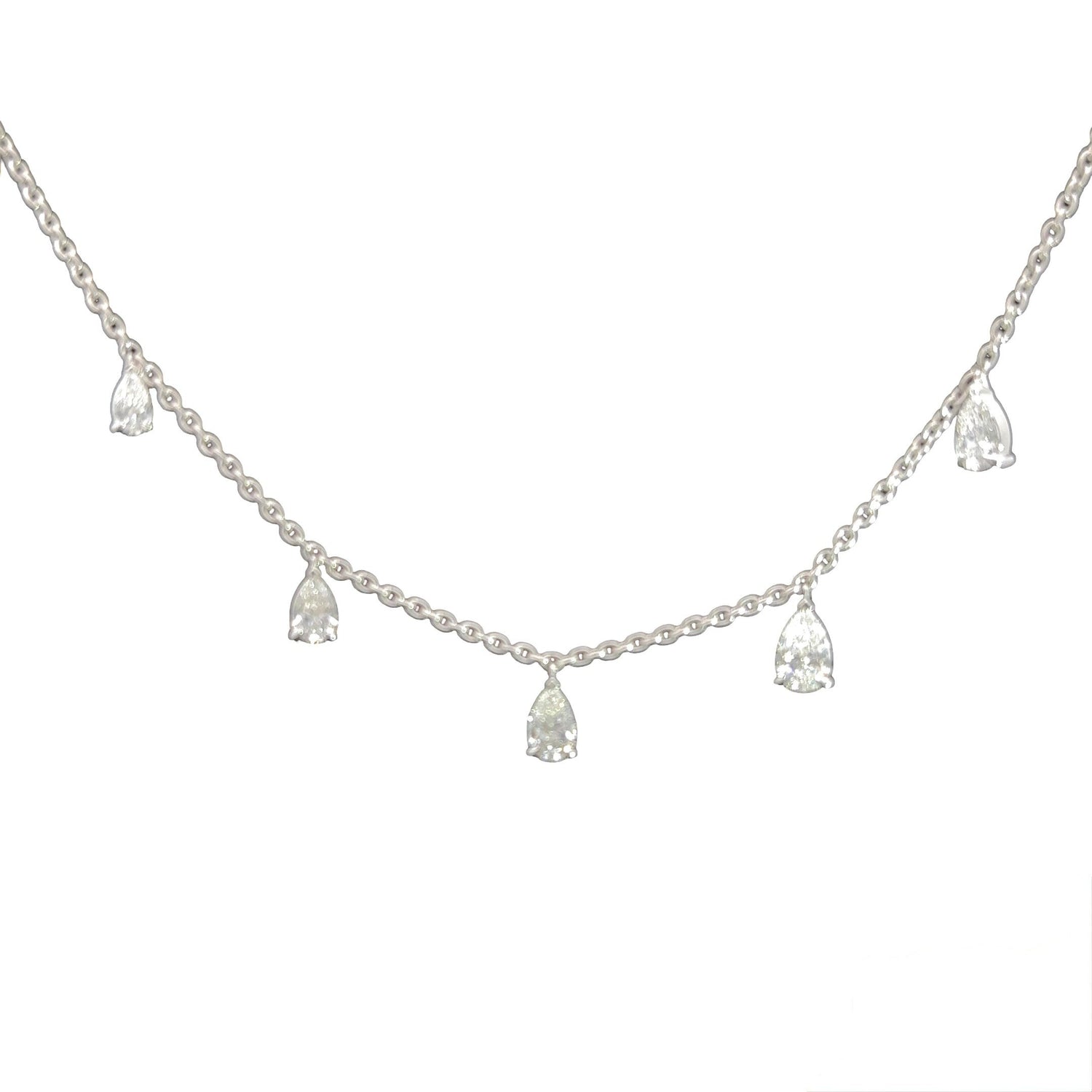 14K White Gold Pear Shape Fashion Necklace Lab Grown Diamond 4.54 cttw E Color VS1 Clarity