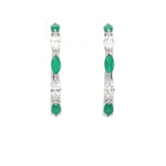 14K White Gold Marquise Cut Emerald and Lab Grown Diamond Hoop Earrings 2.60cttw