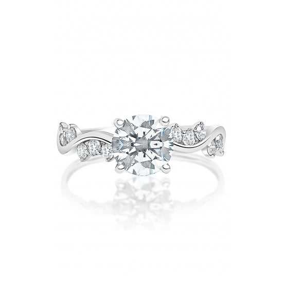 14K White Gold 1.00 – 1.50 ct Wave and Diamond Engagement Ring Semi Mounting