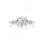 14K White Gold 1.75 – 2.25 ct Round Cut Three Stone Baguette Diamond Engagement Ring Semi Mounting