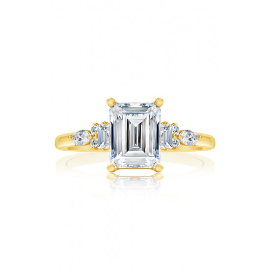 14K Yellow Gold Sidestone Engagement Ring Semi Mounting – (For 1.75–2.25 Ct Emerald Cut Center Stone)
