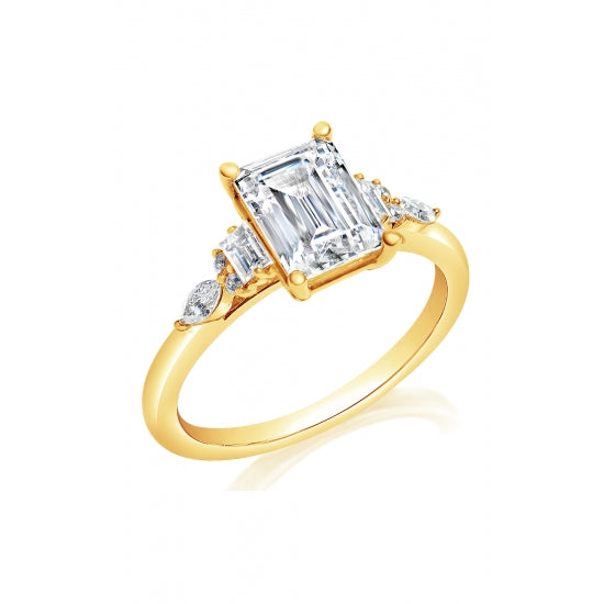 14K Yellow Gold Sidestone Engagement Ring Semi Mounting – (For 1.75–2.25 Ct Emerald Cut Center Stone)