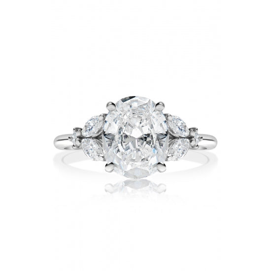 14K White Gold Sidestone Engagement Ring Semi Mounting (For 1.75–2.25 Ct Oval Center Stone)
