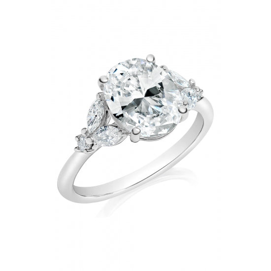 14K White Gold Sidestone Engagement Ring Semi Mounting (For 1.75–2.25 Ct Oval Center Stone)