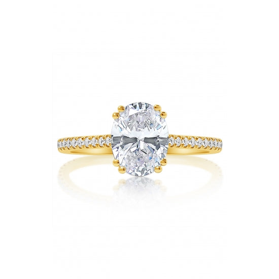 14K Yellow Gold Sidestone Engagement Ring Semi Mounting (For 1.25–1.75 Ct Oval Center Stone)