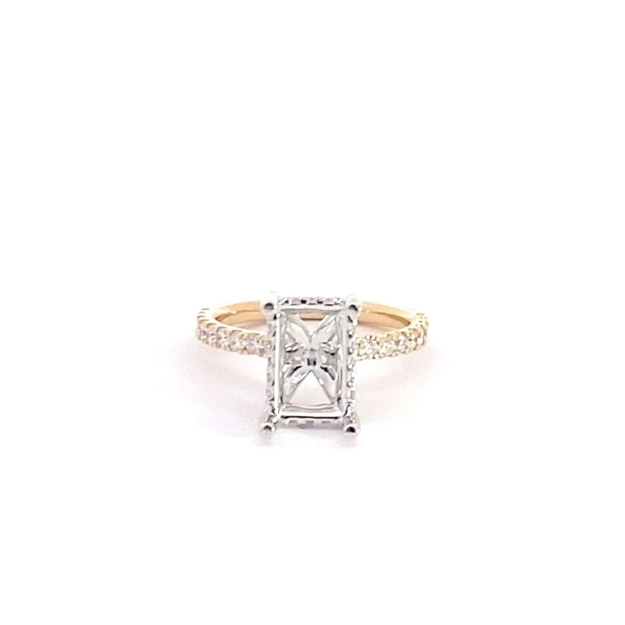 14K Yellow Gold Round Brilliant Cut Diamond Semi Mounting With 1/2 Way Diamond Shank with Hidden Halo 0.64 Cttw