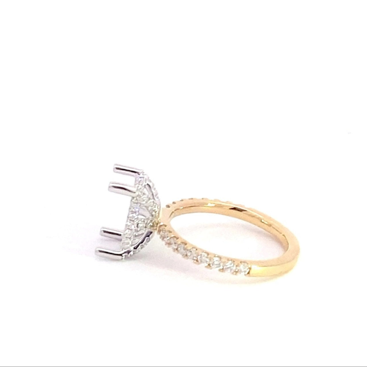 14K Yellow Gold Round Brilliant Cut Diamond Semi Mounting With 1/2 Way Diamond Shank with Hidden Halo 0.64 Cttw