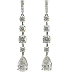 18K White Gold Round Brilliant Cut and Pear Shape Lab Grown Diamond Dangling Earrings