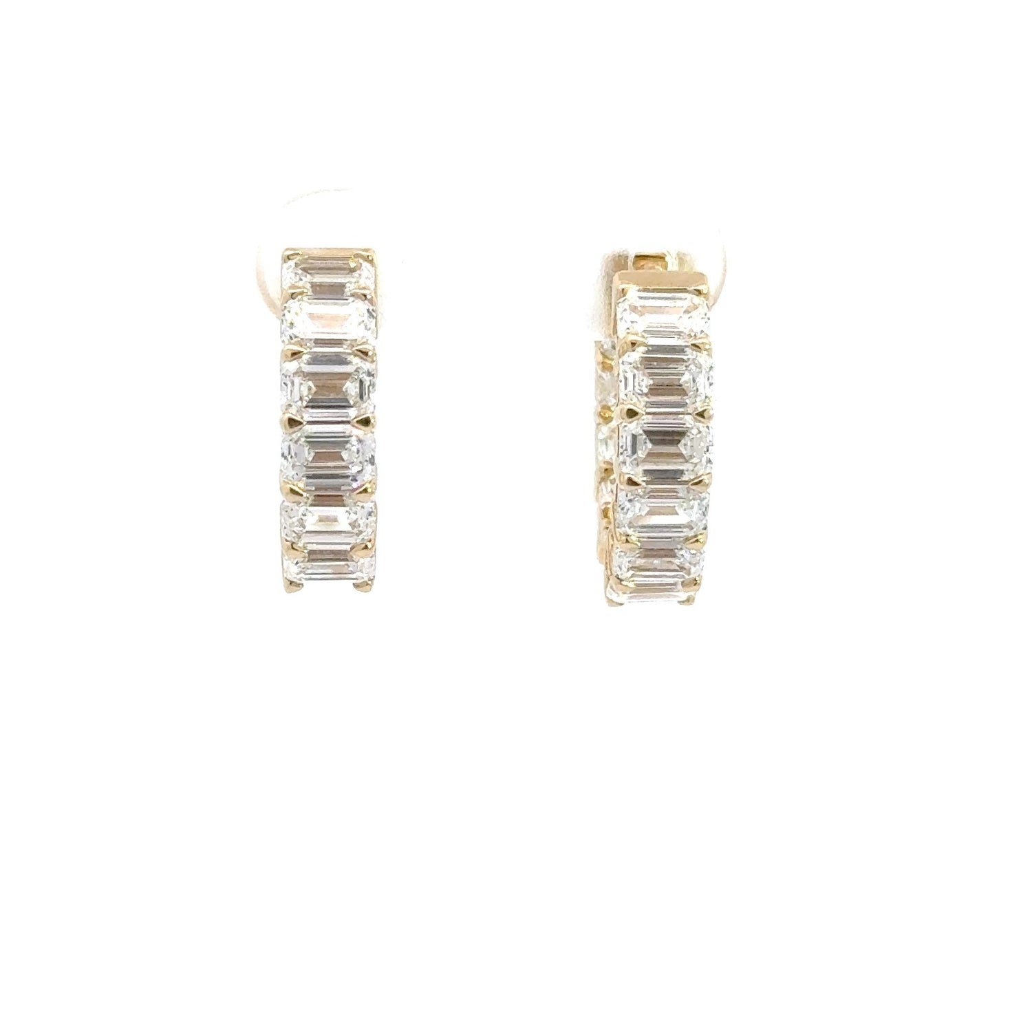 14K Yellow Gold 6.77 ctw Emerald Cut Lab Grown Diamond Hoop Earrings