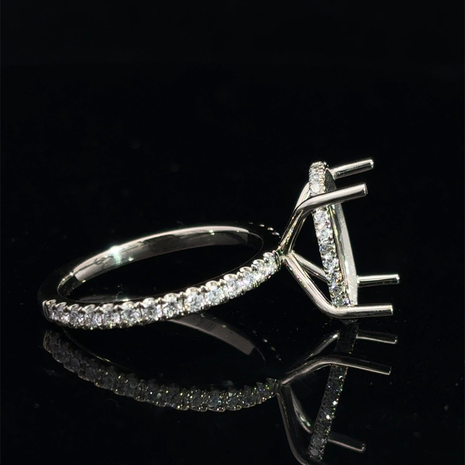 14K White Gold Oval Semi-Mount Engagement Ring With Hidden Halo 0.58Cttw