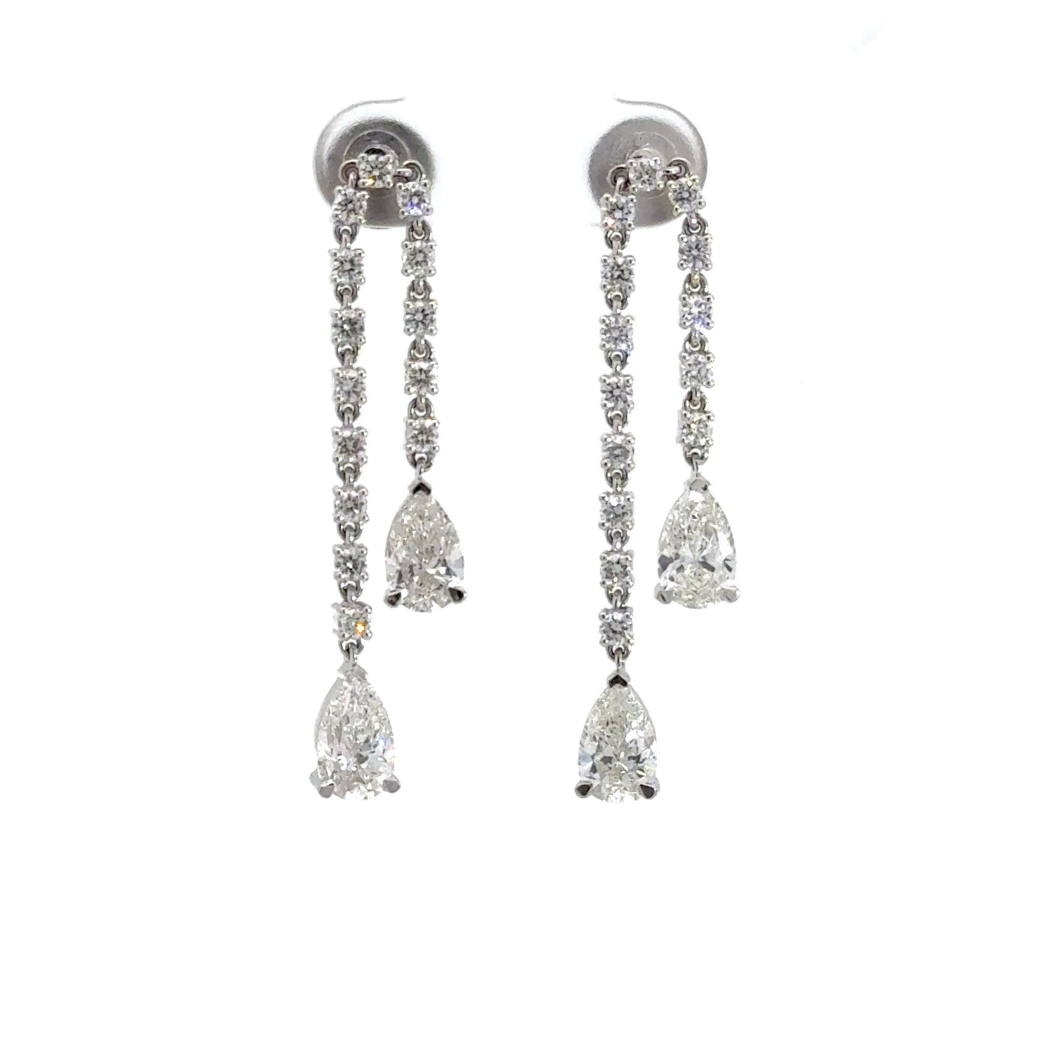 14K White Gold 4.13 ctw Pear Shape and Round Brilliant Cut Lab Grown Diamond Drop Earrings