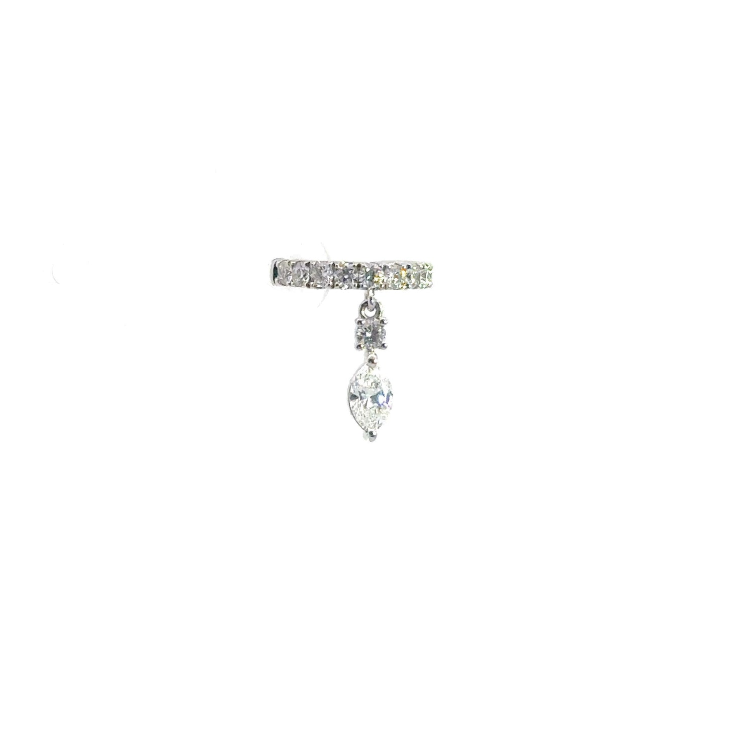 14K White Gold Round Brilliant Cut and Pear Shape Lab Grown Diamond Cuff Earrings 0.44cttw