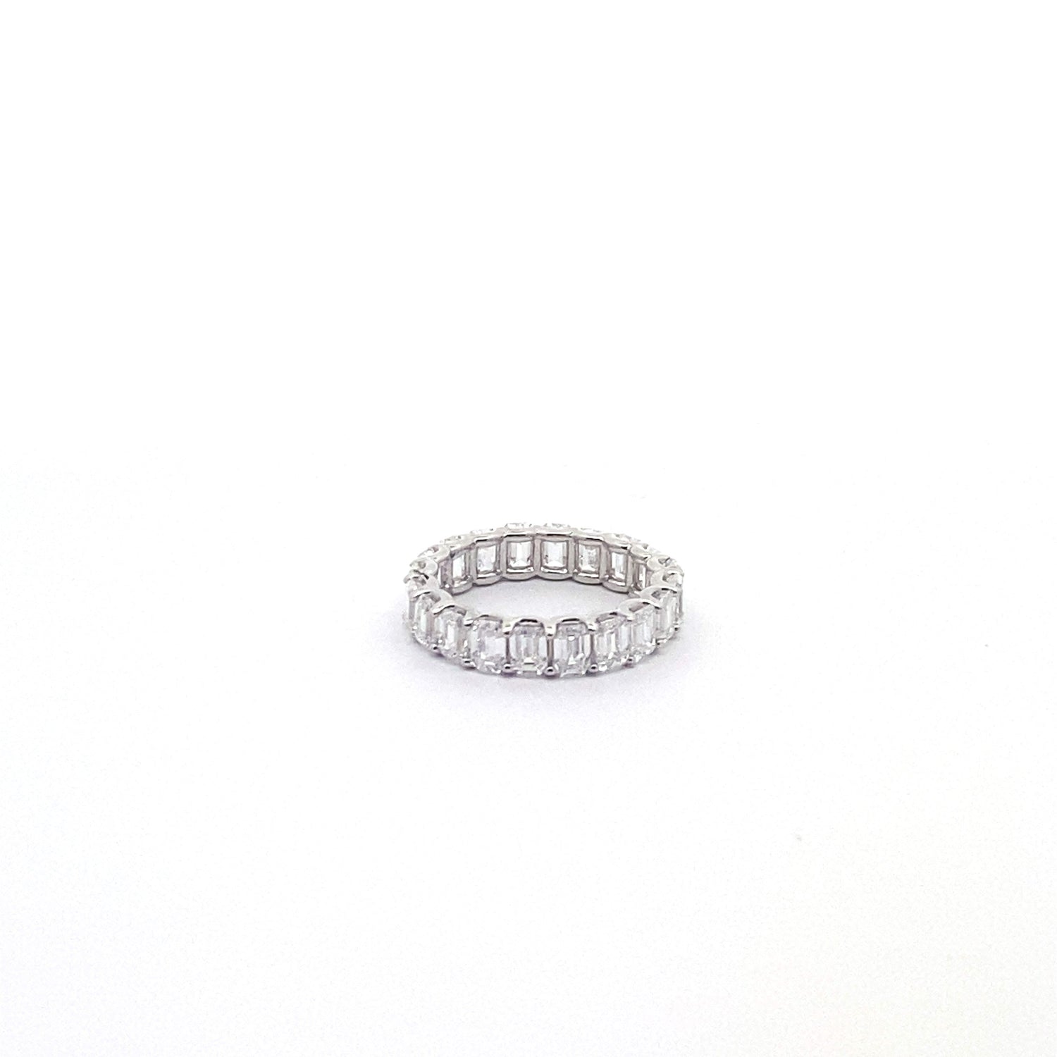 14K White Gold 5.00 cttw Emerald Cut Lab Grown Diamond Eternity Band With U-Shape Setting