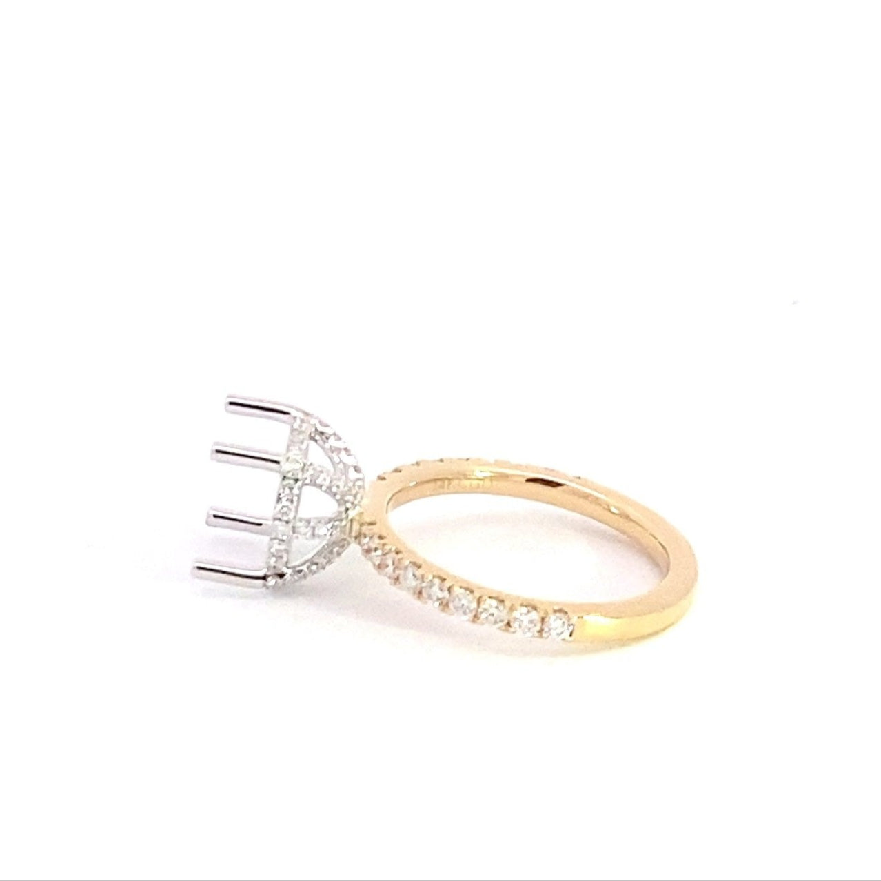 14K Yellow Gold Semi Mounting With 1/2 Way Round Brilliant Cut Lab Grown Diamonds on the Shank and a Hidden Halo 0.66 Cttw (For 4 Ct Round Center Stone)