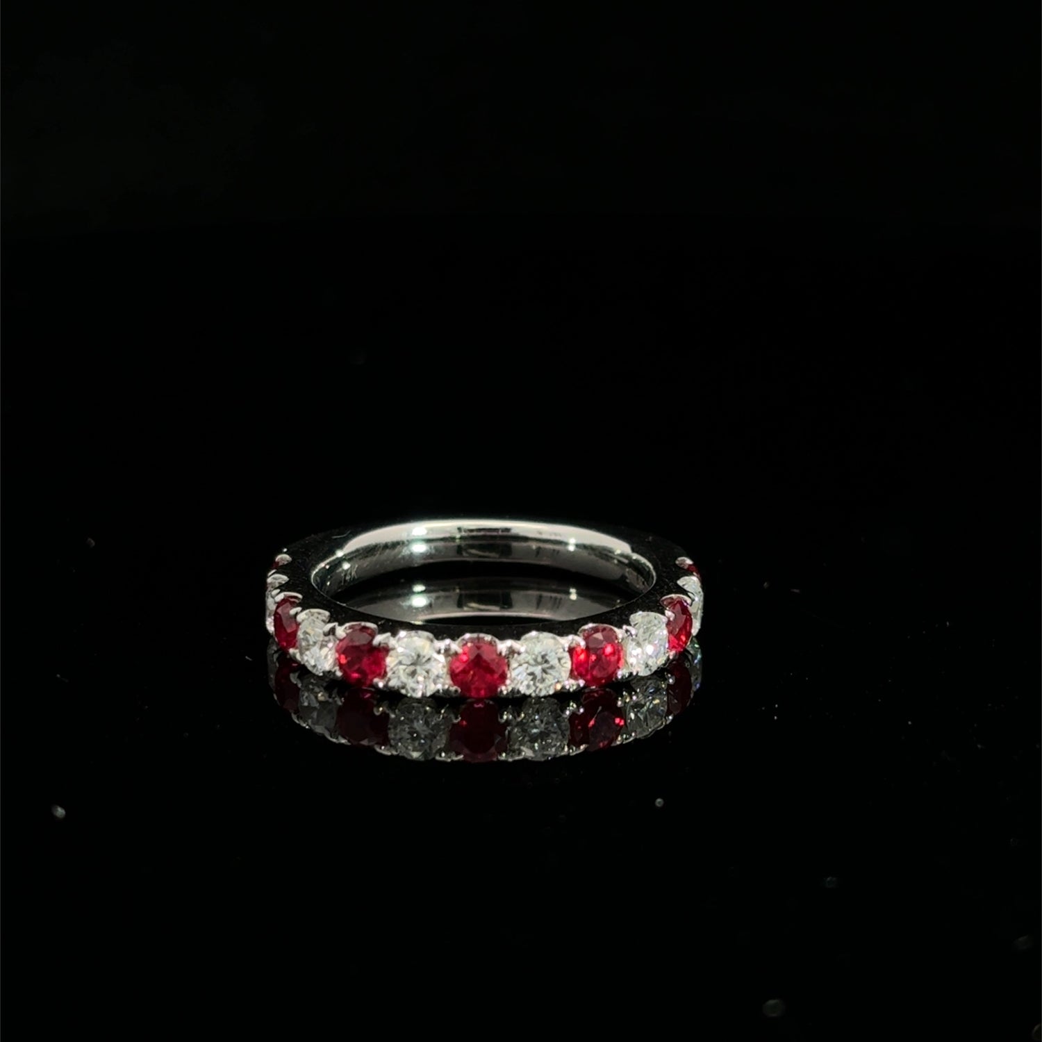 14K White Gold Round Cut Lab Grown Diamond and Ruby Fashion Ring 1.01cttw