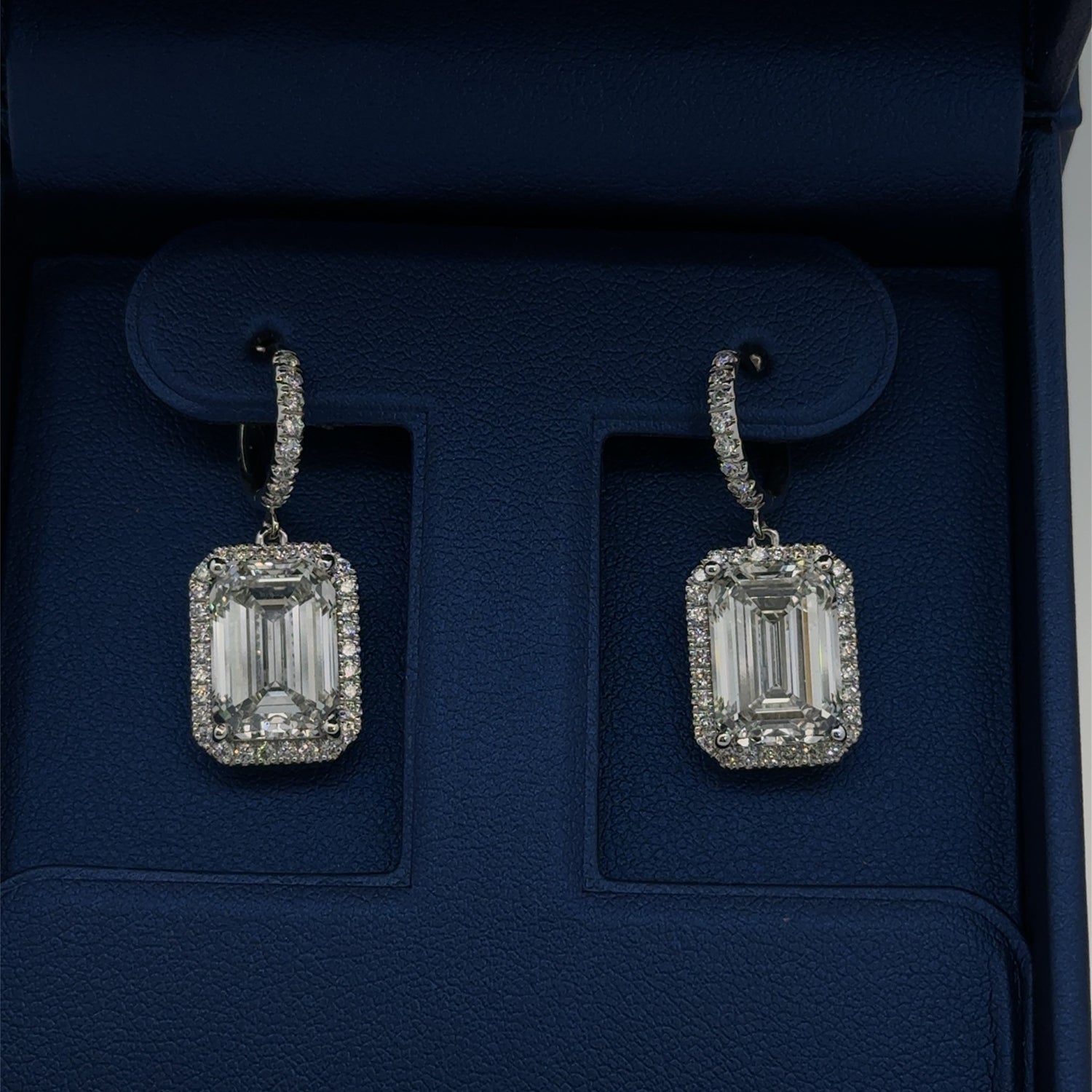 14K White Gold Emerald Cut Lab Grown Diamond Drop Earrings 14.89cttw