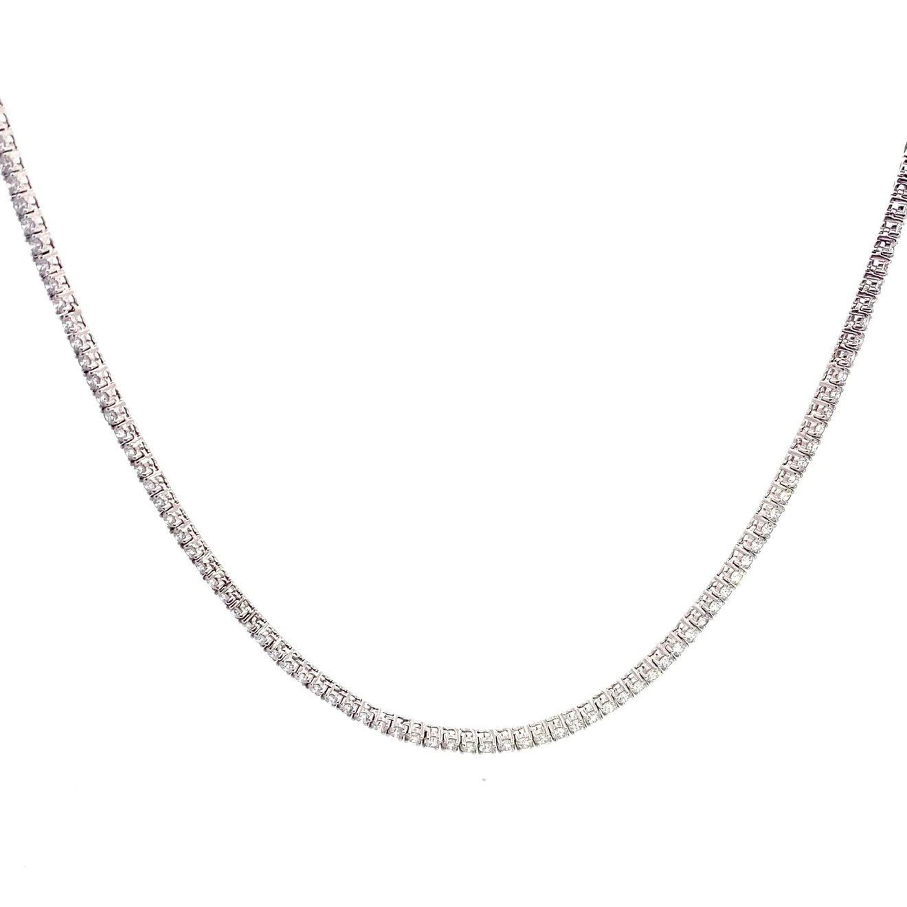 14K White Gold Round Brilliant Cut Lab Grown Diamond Tennis Necklace 13.12cttw