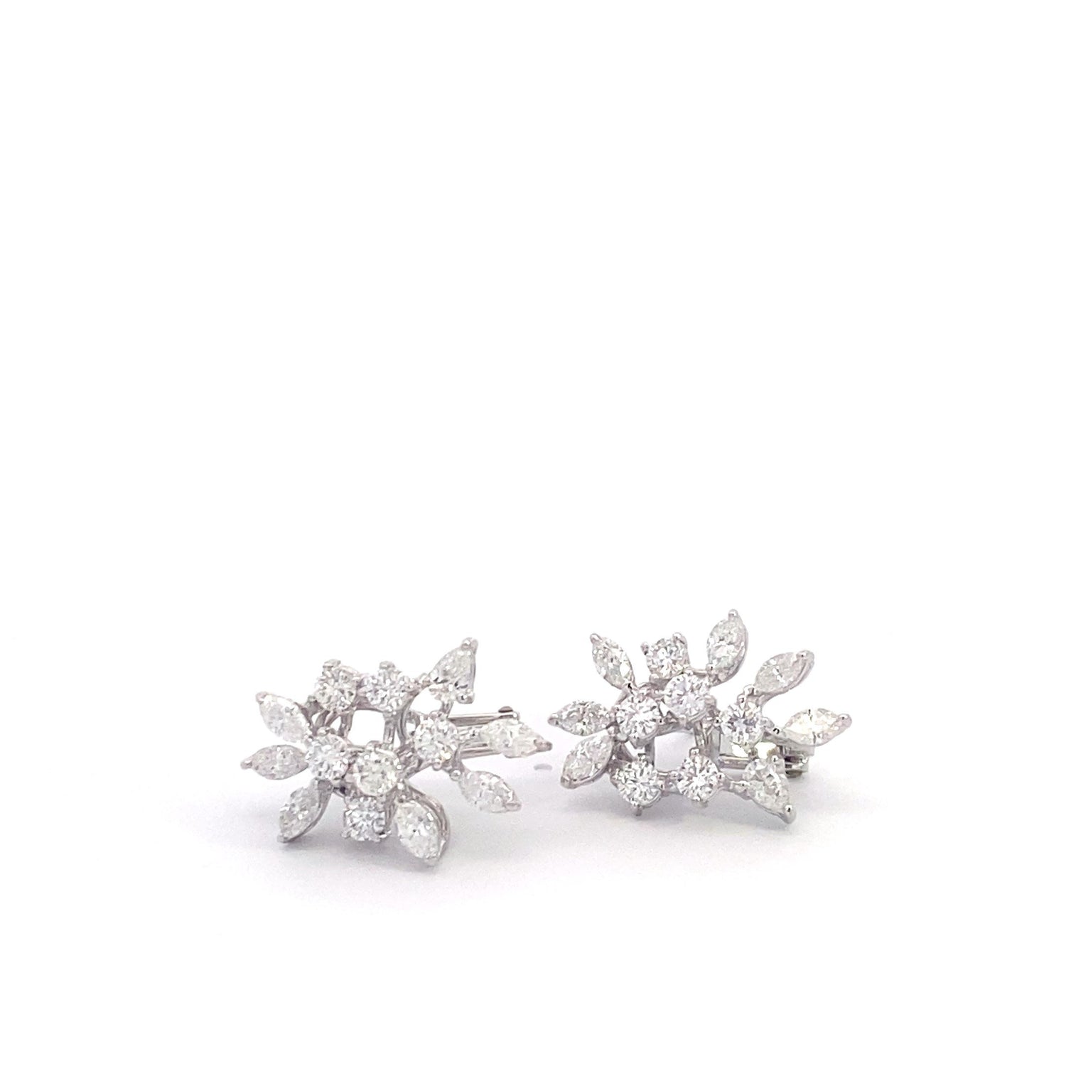 18K White Gold Round Brilliant, Marquise, and Pear Shape Diamond Fashion Earrings