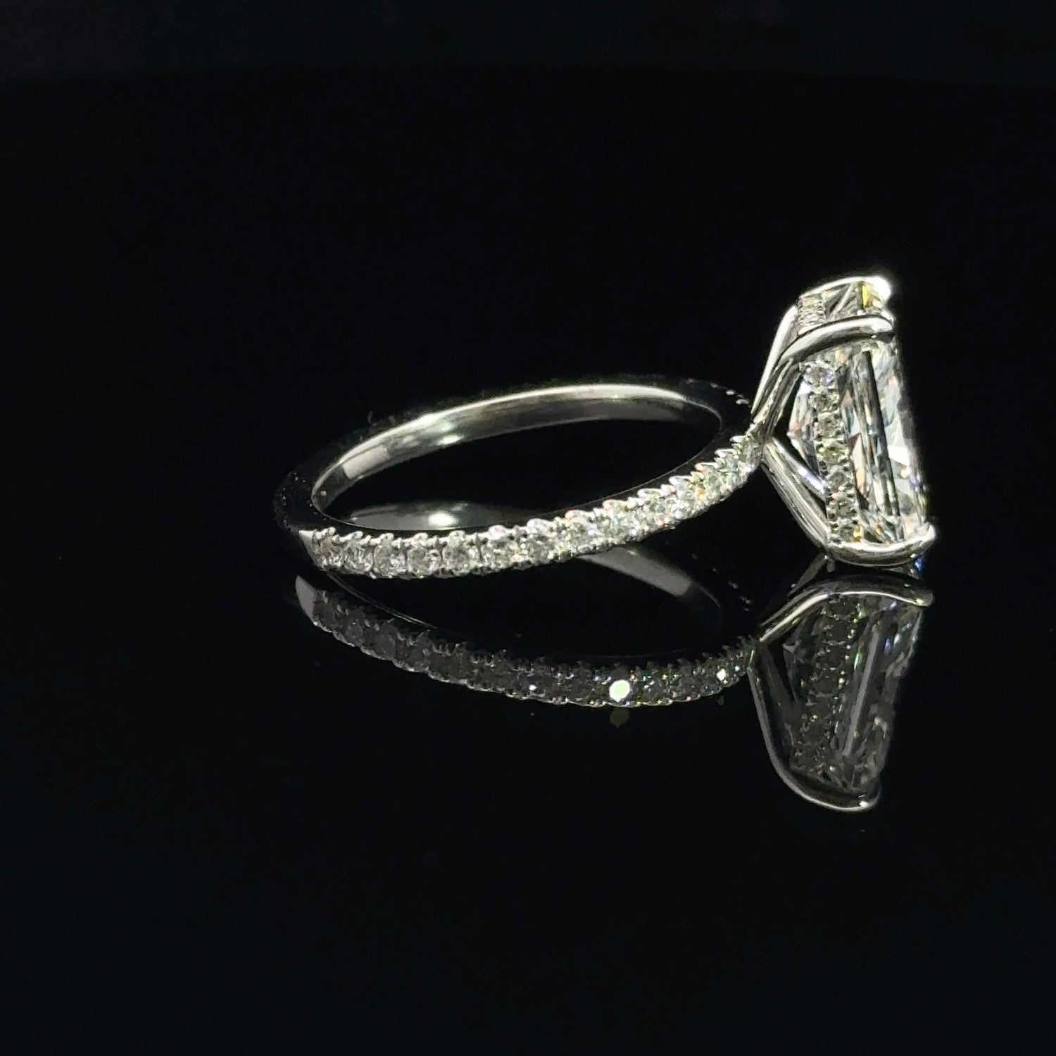 14K White Gold 4.00 cttw Radiant Cut Lab Grown Diamond Engagement Ring With Hidden Halo And 3/4 Diamond Shank