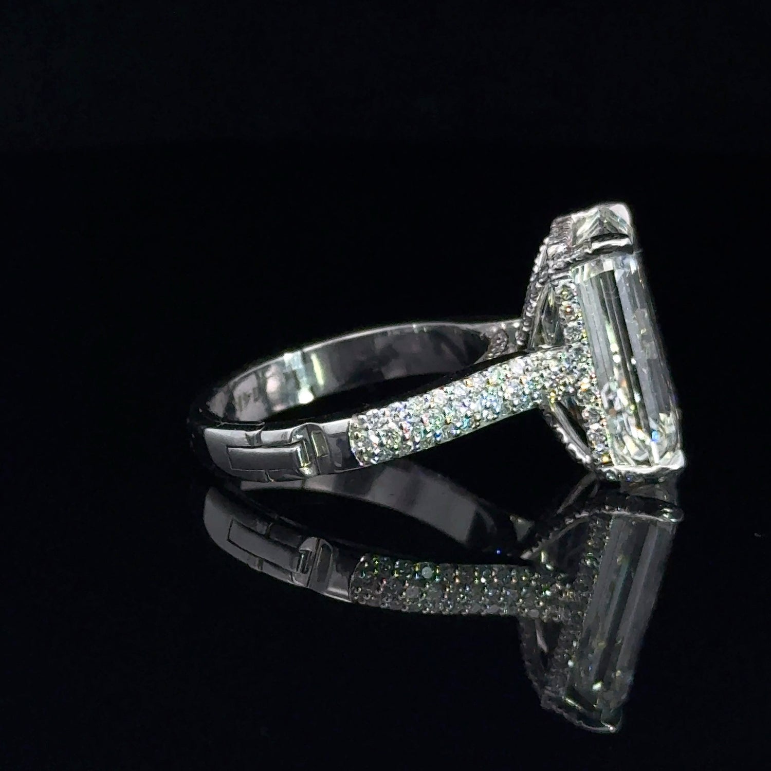 14K White Gold Hidden Halo 11.27 cttw Emerald Cut Lab Grown Diamond Engagement Ring With Adjustable Shank