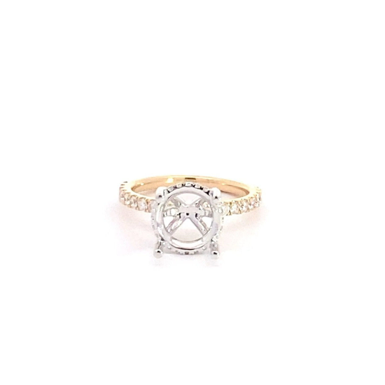 14K Yellow Gold Halo Round Brilliant Cut Diamond Semi Mounting 0.68 Cttw