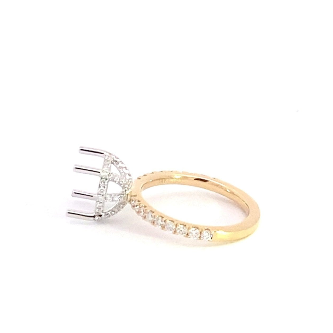 14K Yellow Gold Halo Round Brilliant Cut Diamond Semi Mounting 0.68 Cttw