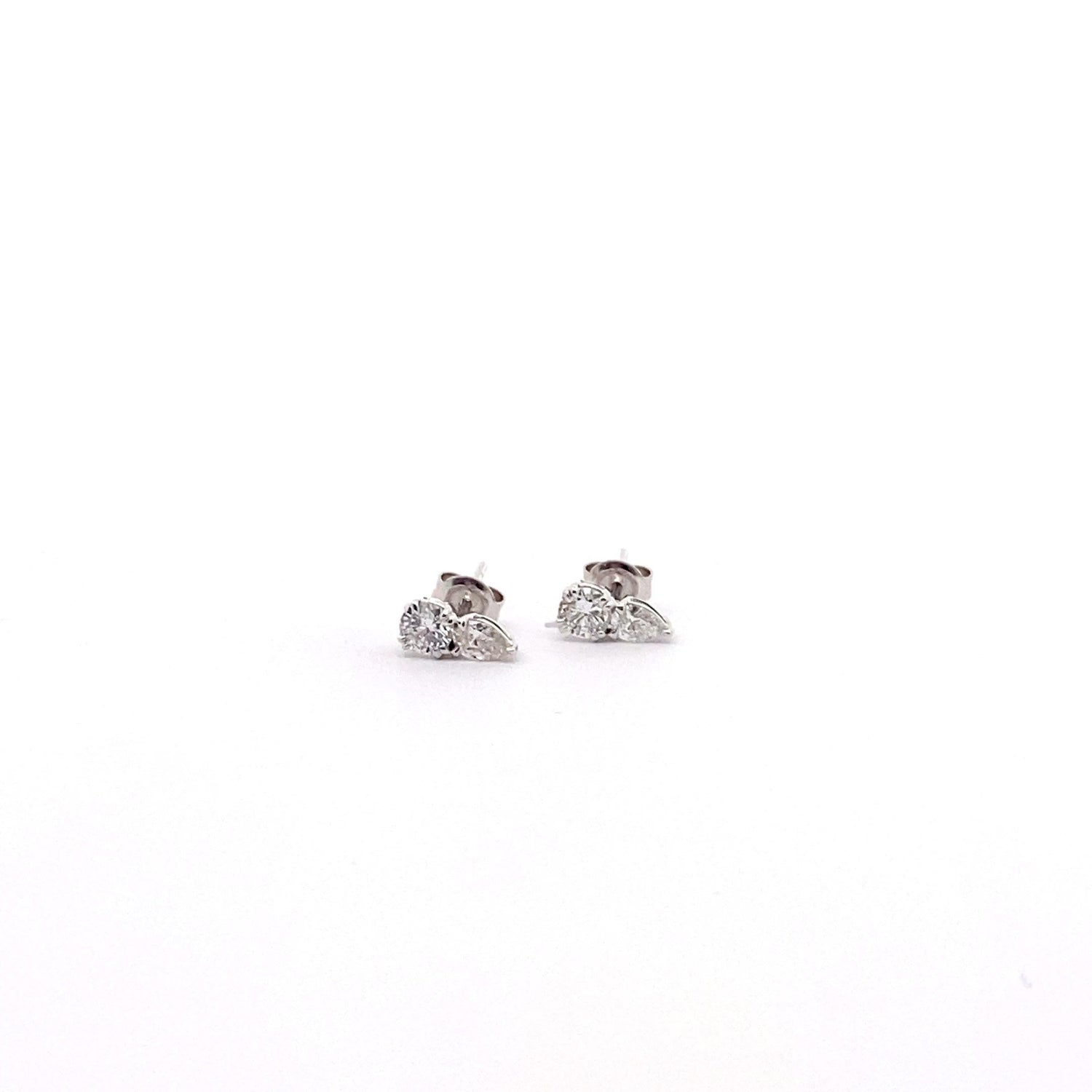 14K White Gold Round Brilliant Cut and Pear Shape Lab Grown Diamond Earrings