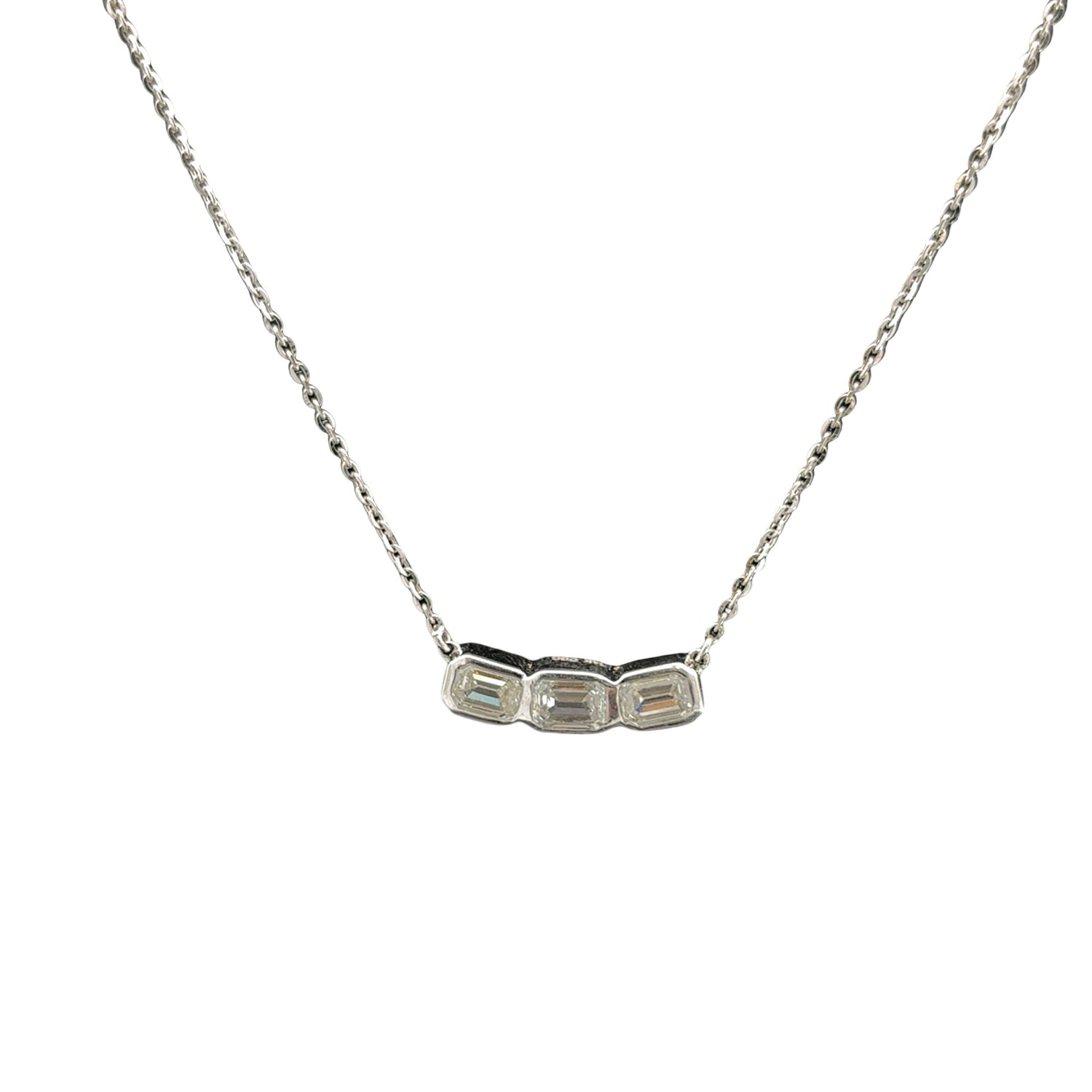 14K White Gold Emerald Cut Lab Grown Diamond Pendant Bezel Setting 1.71Cttw