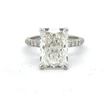 14K White Gold 3/4 CTTW Lab Grown Diamond Ring with Radiant Center and Round Side Stones F VS1