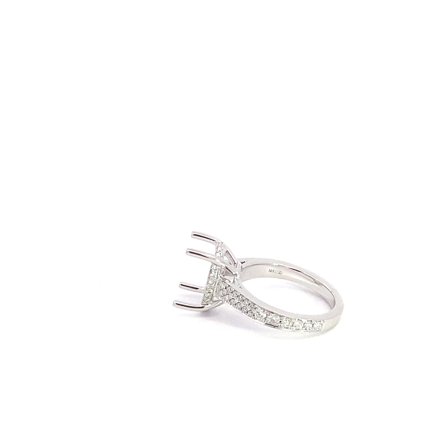 14K White Gold Semi Mounting With Double Row Round Brilliant Cut Lab Grown Diamonds on the Shank and a Hidden Halo 0.61 Cttw (For 4.5 Ct Oval Center Stone)