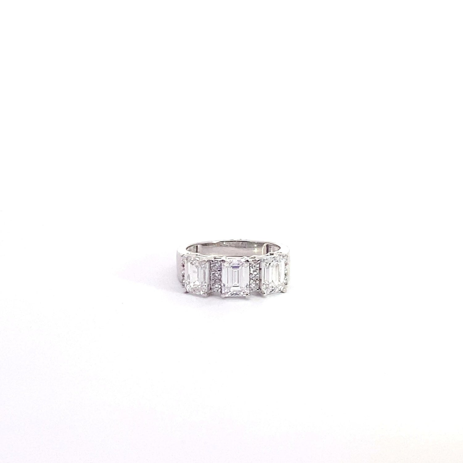 14K White Gold 3.03 cttw Emerald Cut And Round Brilliant Cut Lab Grown Diamond Band