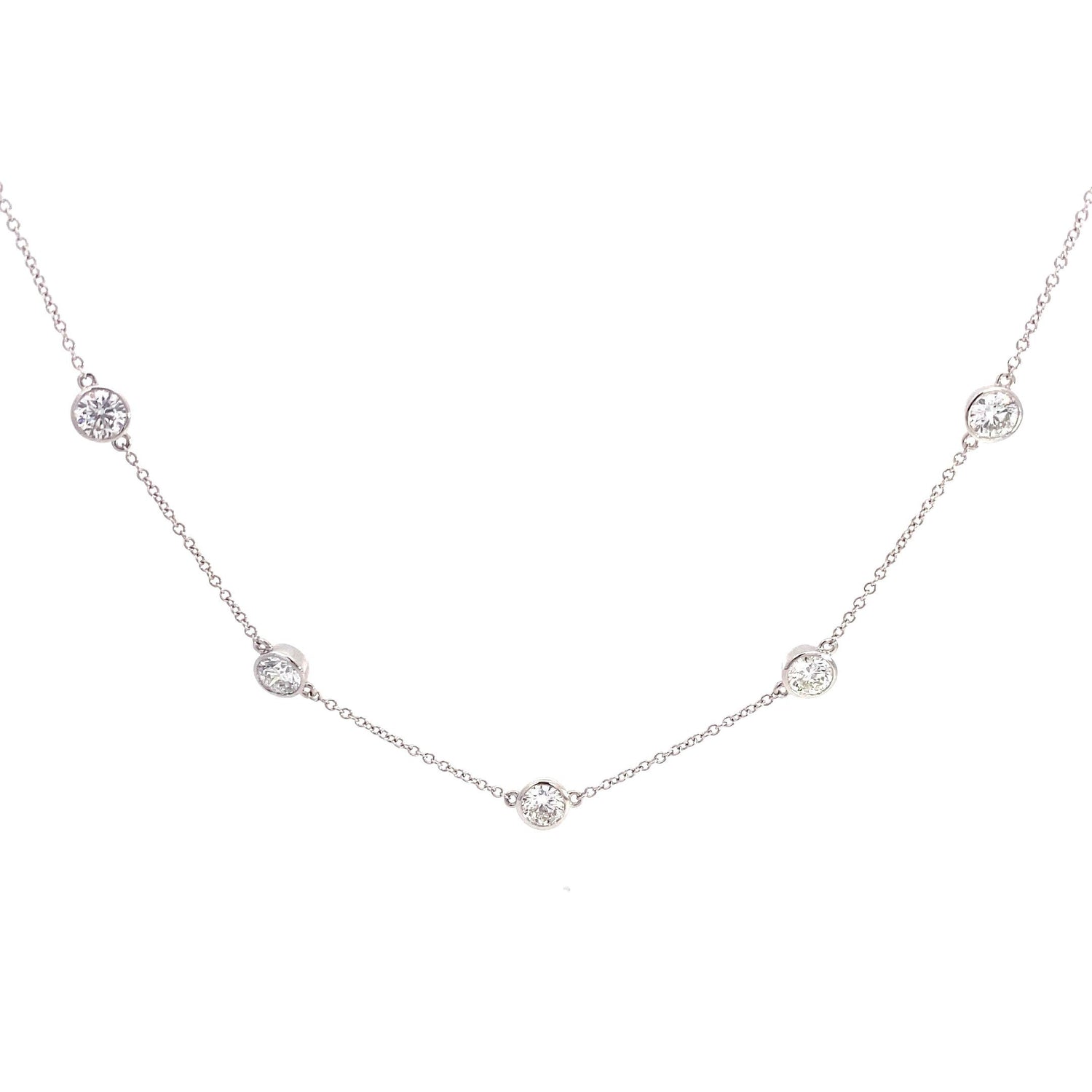 14K White Gold 5.00 cttw Round Brilliant Cut Diamonds by the Yard Necklace