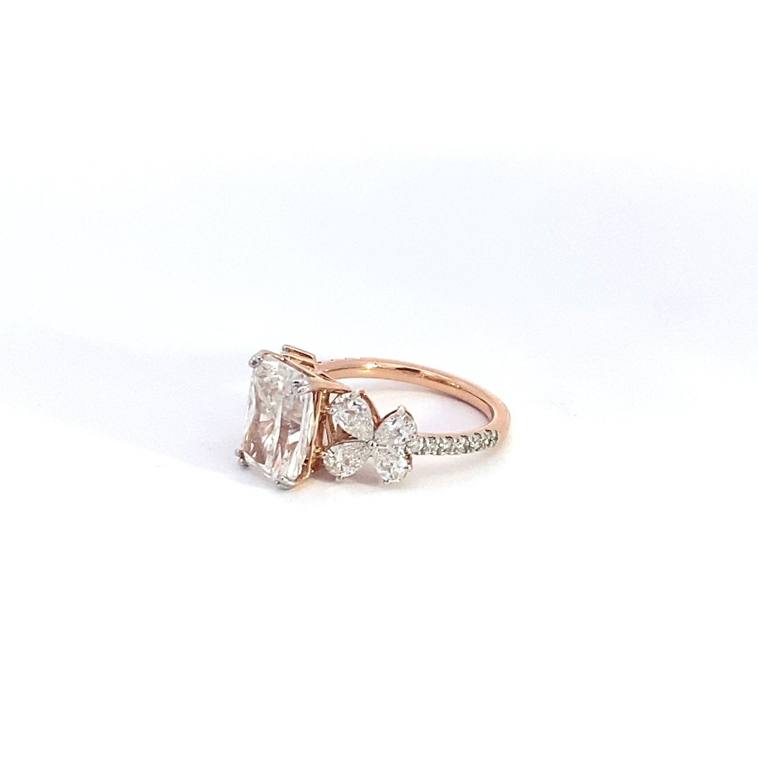 14K Rose Gold 5.37 cttw Radiant Cut Lab Grown Diamond Ring With Halfway Diamond Shank
