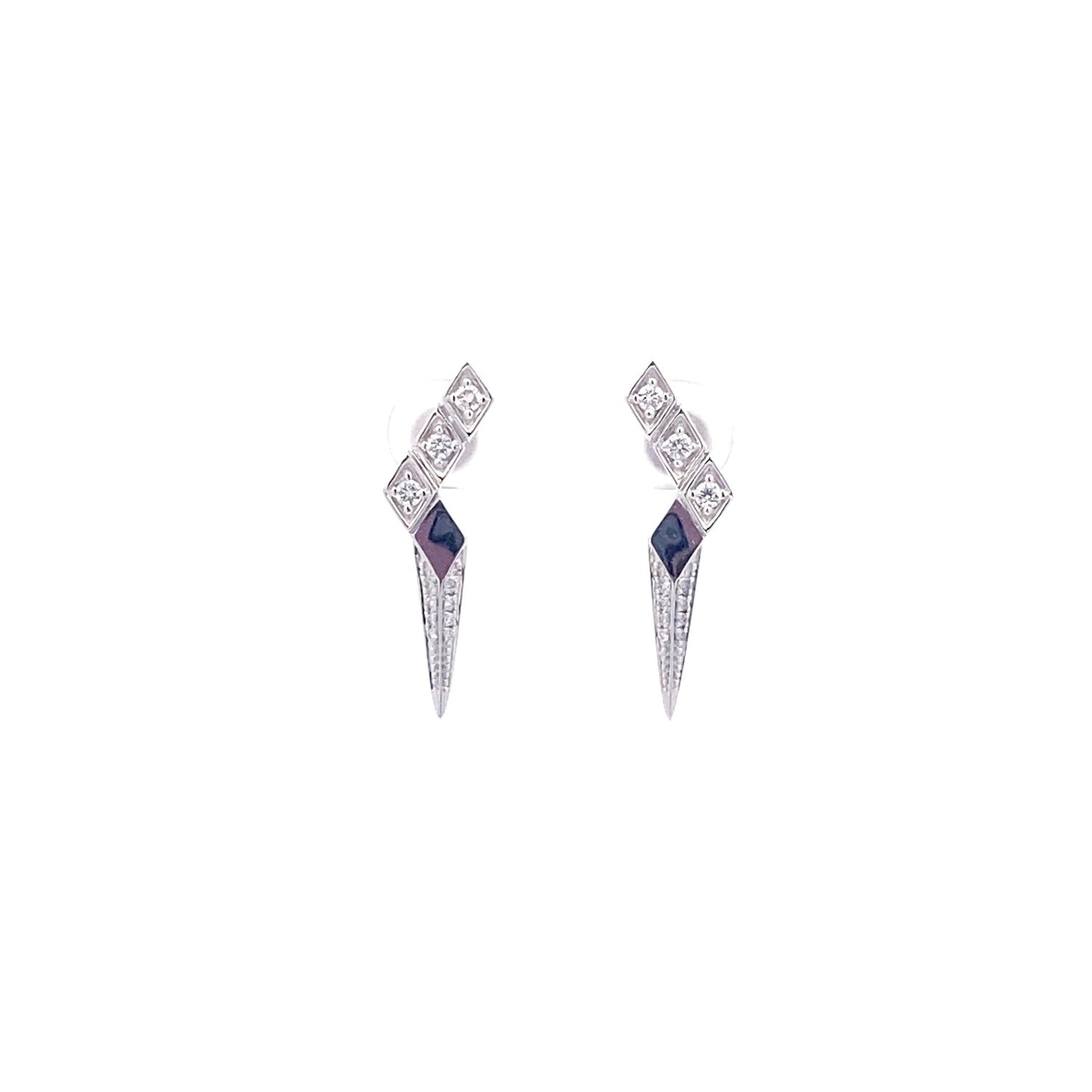 Pendientes de diamantes con forma de rayo en oro blanco macizo de 18 quilates